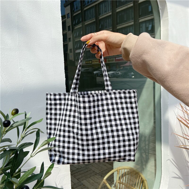 neue Tragbare Mittagessen Tasche Japanischen Plaid Baumwolle Picknick Lebensmittel Tasche Frauen Einfache Kleine Trage Koreanischen Stil Kinder Mittagessen Taschen kinder