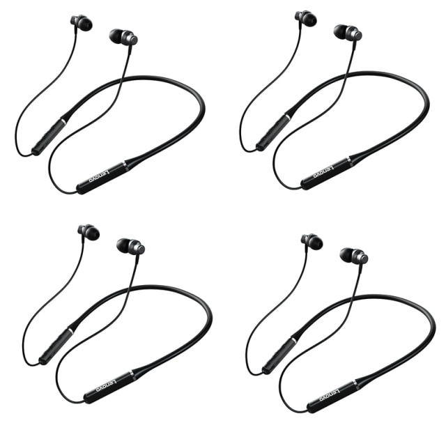 Original Lenovo wireless headset HE05 Bluetooth-compatible 5.0 Earphone Neckband Наушники Noise Cancelling Mic Waterproof stereo: black 4pcs