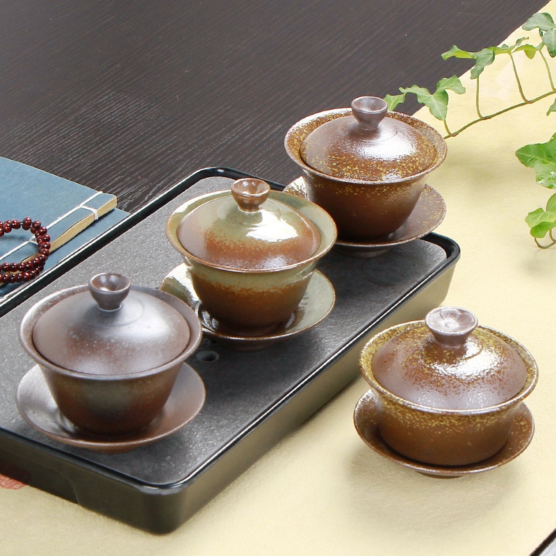 Retro te terrin kinesisk lertøj sancai te skål te sæt fambe brænde keramisk kop kop og underkop sæt