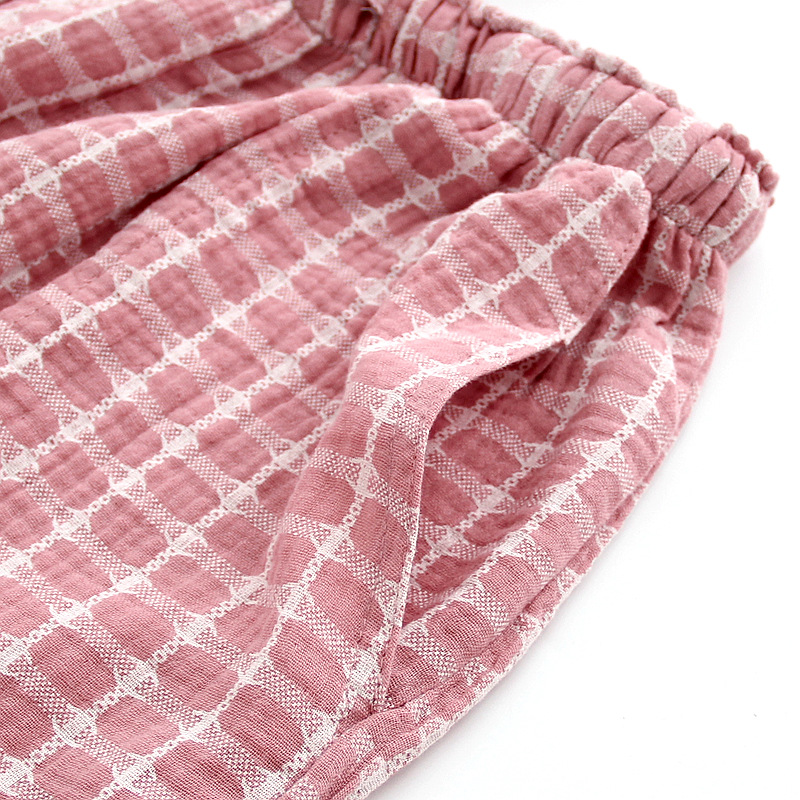 NHKDSASA Men's Cotton Gauze Trousers Plaid Sleep Pants Woman Pajamas Pants Bottoms Sleepwear Short for Couples Pijama Hombre