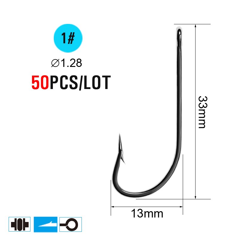 ICERIO 50PCS High Carbon Steel Barbed O'Shaughnessy Jig Hooks Saltwater Fishing Ringed Hooks Accessories Tackle: 50pcs Size 1