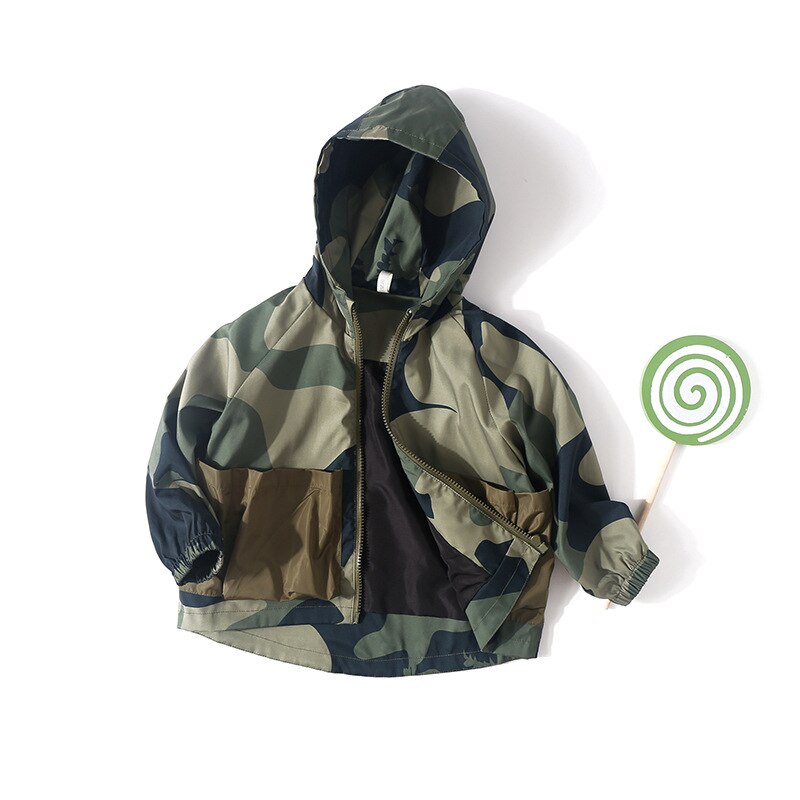 Pudcoco Del Bambino Del Bambino del Ragazzo Vestiti del Camuffamento di Stampa Grande Tasca Polsini Elastici Liscia Della Chiusura Lampo Del Bambino Giacca Con Cappuccio Abbigliamento Outdoor