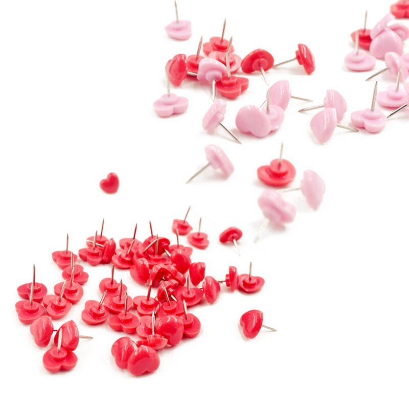 100Pcs Hart Vorm Plastic Kurk Boord Veiligheid Gekleurde Push Pins Punaise-50 Stuks Roze & H50pcs Rood