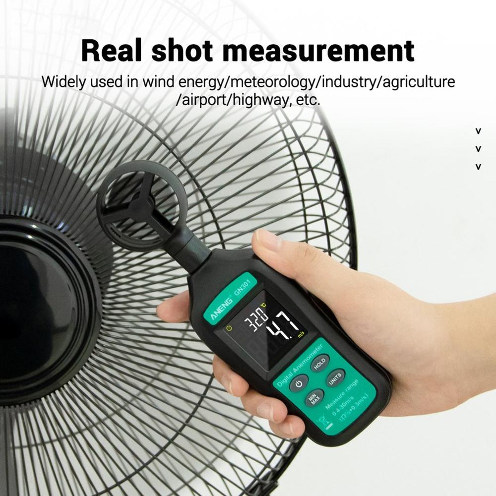 Aneng GN301 Digitale Anemometer 0-30 M/s Wind Meter -10 ~ 45C Temperatuur Tester Anemometro Met Lcd backlight Display