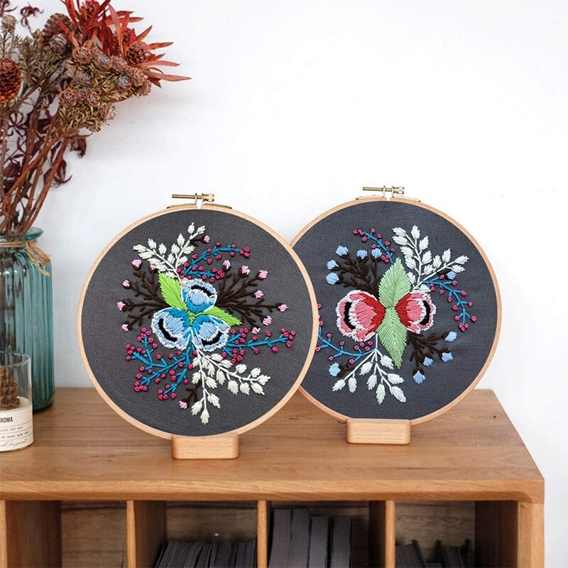 2 Pack Embroidery Starter Kit, Stamped Embroidery Kit Including Embroidery Cloth with Pattern, Embroidery Hoop