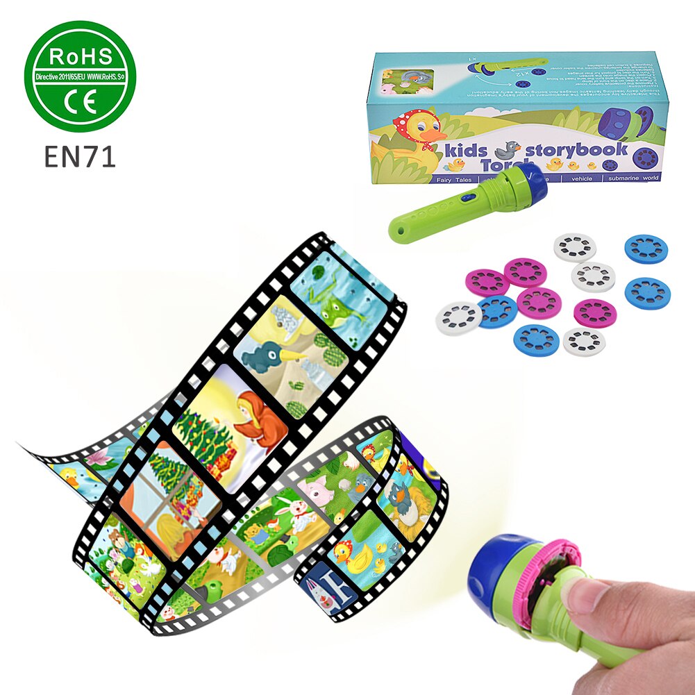 Kids Zaklamp Verhalenboek Torch Hd Animatie Cartoon Vroege Educatief Speelgoed Handed Projector Zaklamp Speelgoed Voor Kinderen