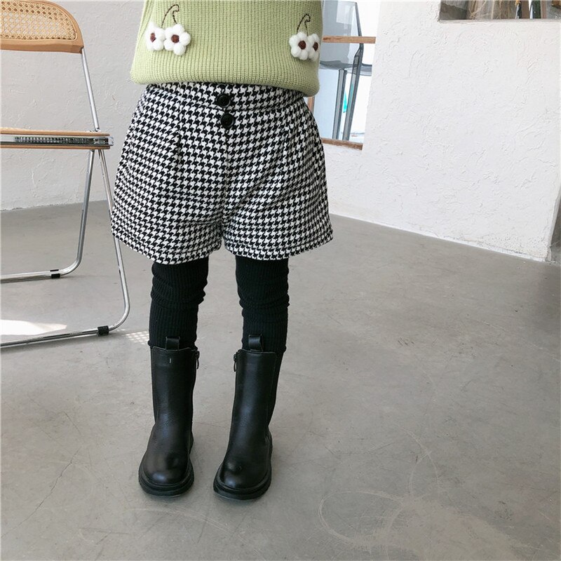 DFXD Kids Clothes Winter Baby Girl Houndstooth Shorts Pants Elastic Waist Button Shorts 1-8Y Toddler Girls Cotton Shorts