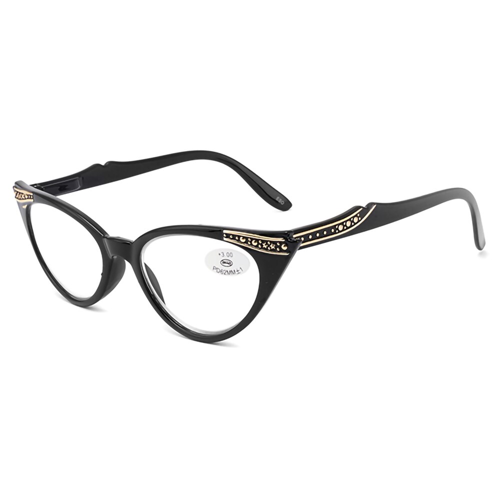 Ladies Reading Glasses Cat Eye Frame Elegance Women Presbyopic Eyeglasses +1.0 1.5 2.0 2.5 3.0 3.5 for Female Readers: 195124-Black-C3 / +100
