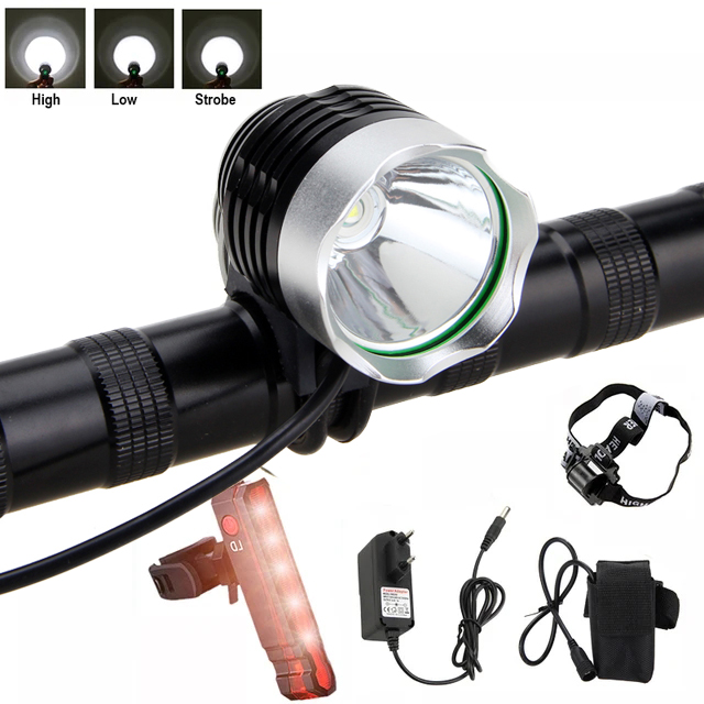 Front Bike Headlight LED Bicycle Lamp Headlight 3 Switch Modes Head Torch with Battery Pack+Headband +Safety Taillight: Pink