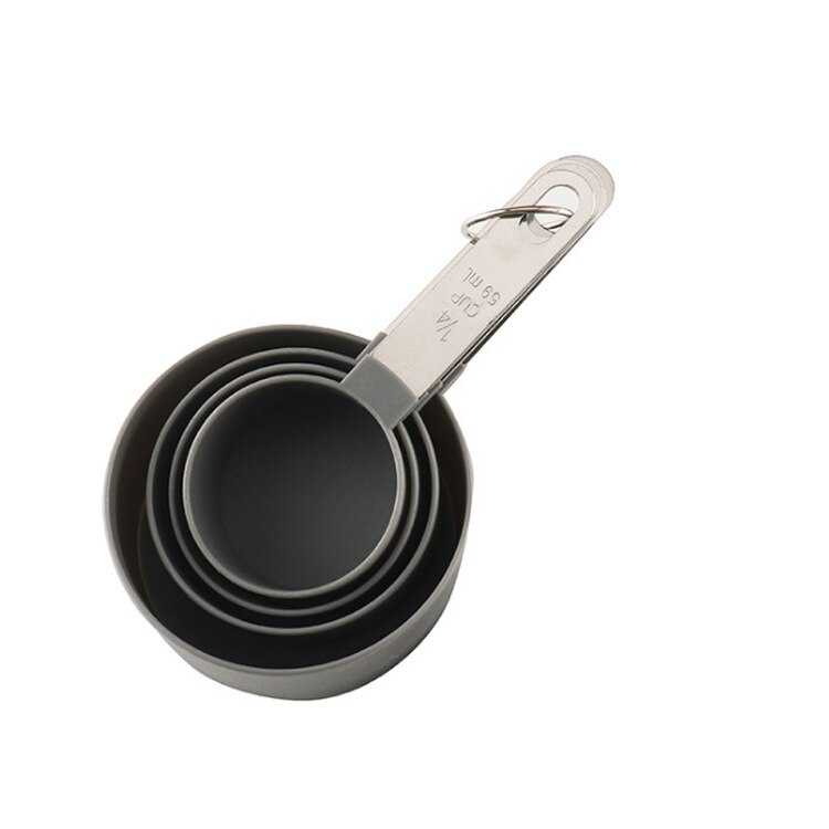 4Pcs Maatbekers En Lepels Set Plastic Meet Cups Nauwkeurige Maatlepels Met Rvs Handvat Voor Droge Liquid: 4Pcs Gray Cups