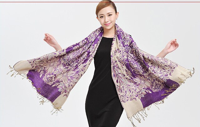 Vinröd färg kinesiska kvinnors pashmina hijab chal höst vinter bi halsdukar sjal tofs bufanda 011506: Lila blomma