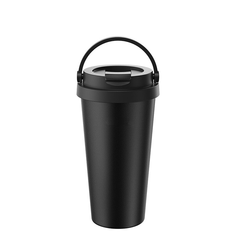 Termo de acero inoxidable de doble pared de 500ml, tazas térmicas para coche con asa, café o té para viaje o taza térmica, termo taza: Black