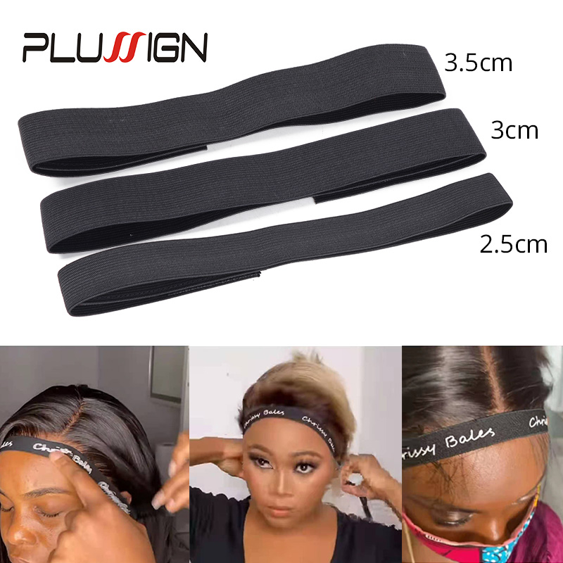 Plussign bandas elásticas negras con gancho ajustable, accesorios para peluca, banda para el cabello para bordes, bordes elásticos, diadema para envolver el cabello para pelucas
