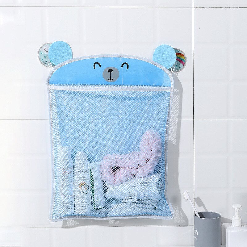 Søde væghængende opbevaringspose mesh netto opbevaring hængende kurv baby shower legetøjsholder badeværelse shampoo arrangør container: Blå