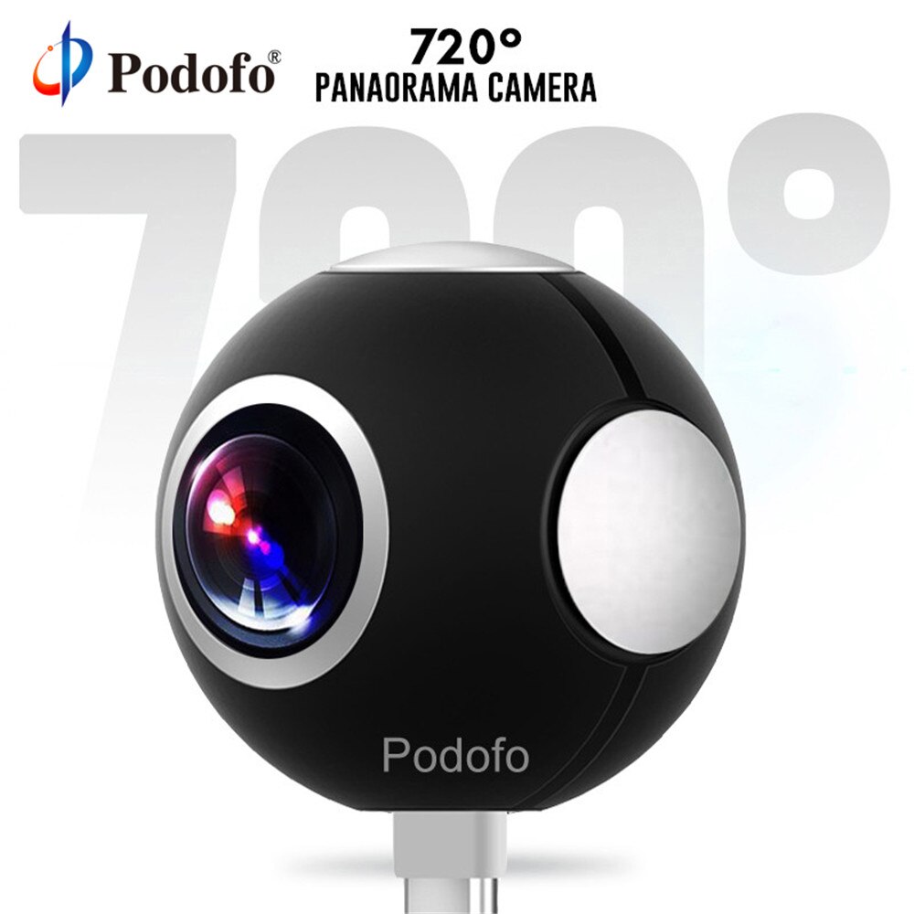 Podofo mini hd panoramic 360 kamera vidvinkel dobbeltvinkel fiskeøjeobjektiv vr videokamera til smartphone type-c usb sport & action cam
