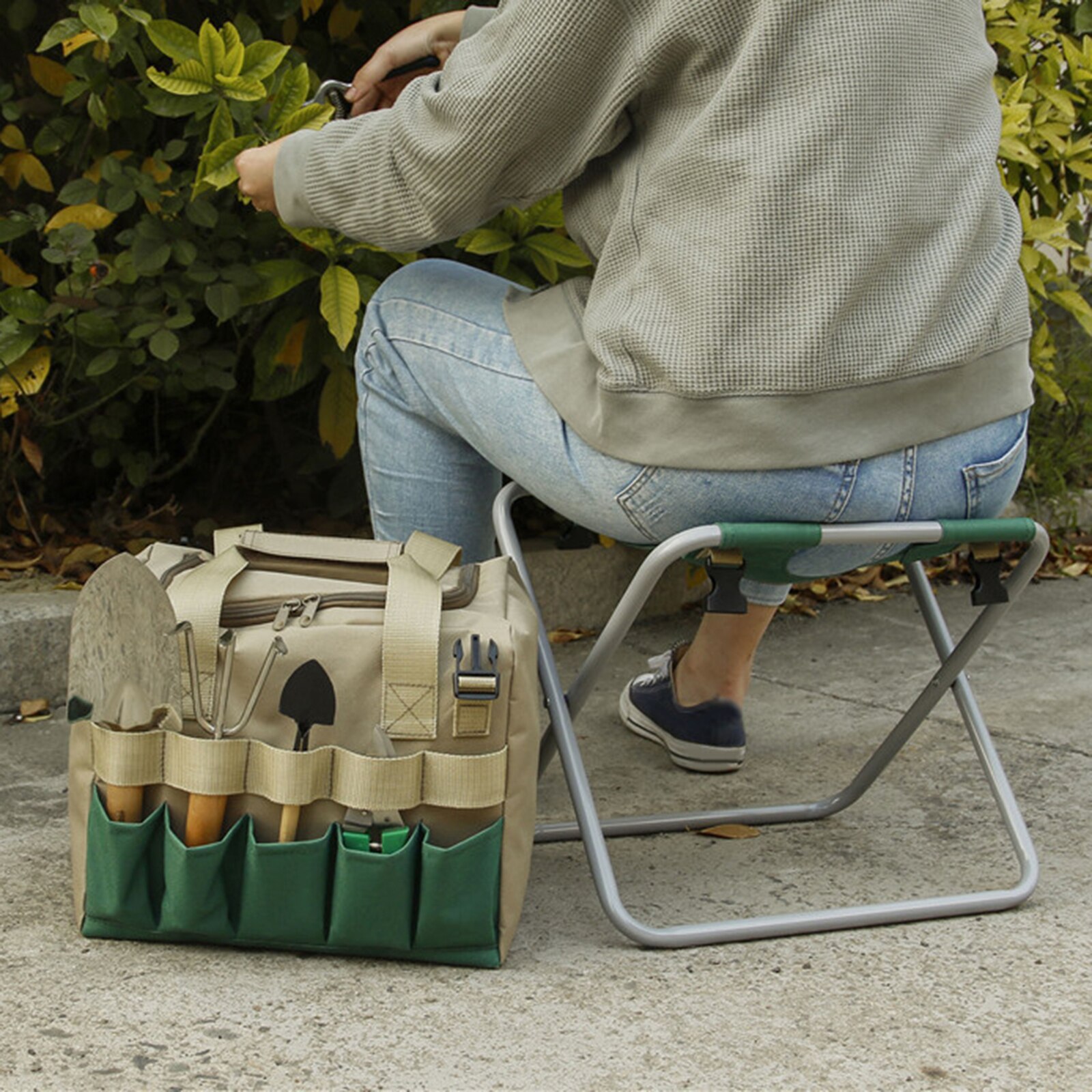 Garden Tools Set Organizer Garden Seat Folding Gardening Stool Chair Kneeler Gardener Bag Gardening Tools Set