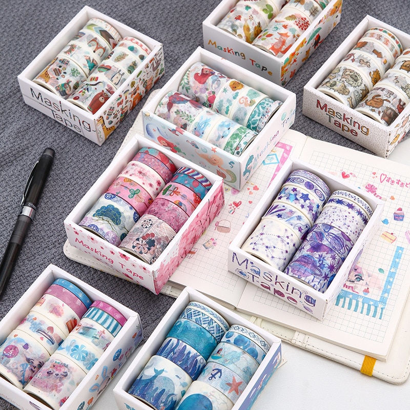 8 st djur ritpapper washi tejp set söt valp val sjöjungfru sakura färg självhäftande maskeringstejp klistermärken album dagbok  f314