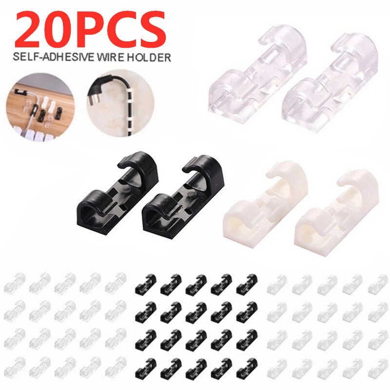 5/20PCS Self-Adhesive Cable Organizer USB Cable Clip Wire Management Desk Cable Manager Wall Wire Holder Charging Winder