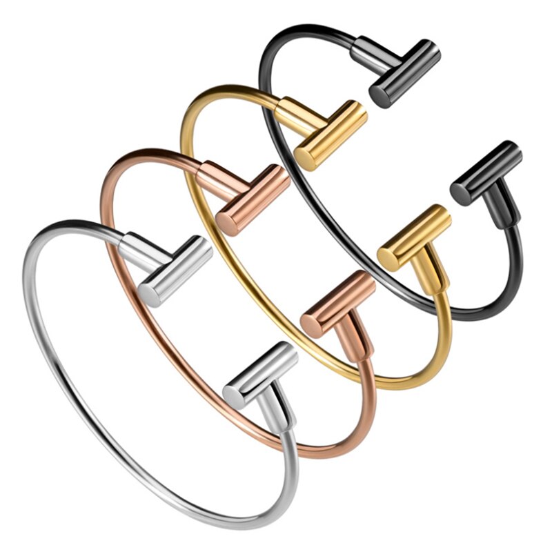 T-Vormige Bangle Titanium Stalen Armband Maat Verstelbaar Eenvoudige En Elegante Populaire Sieraden Ronde Draad Armband