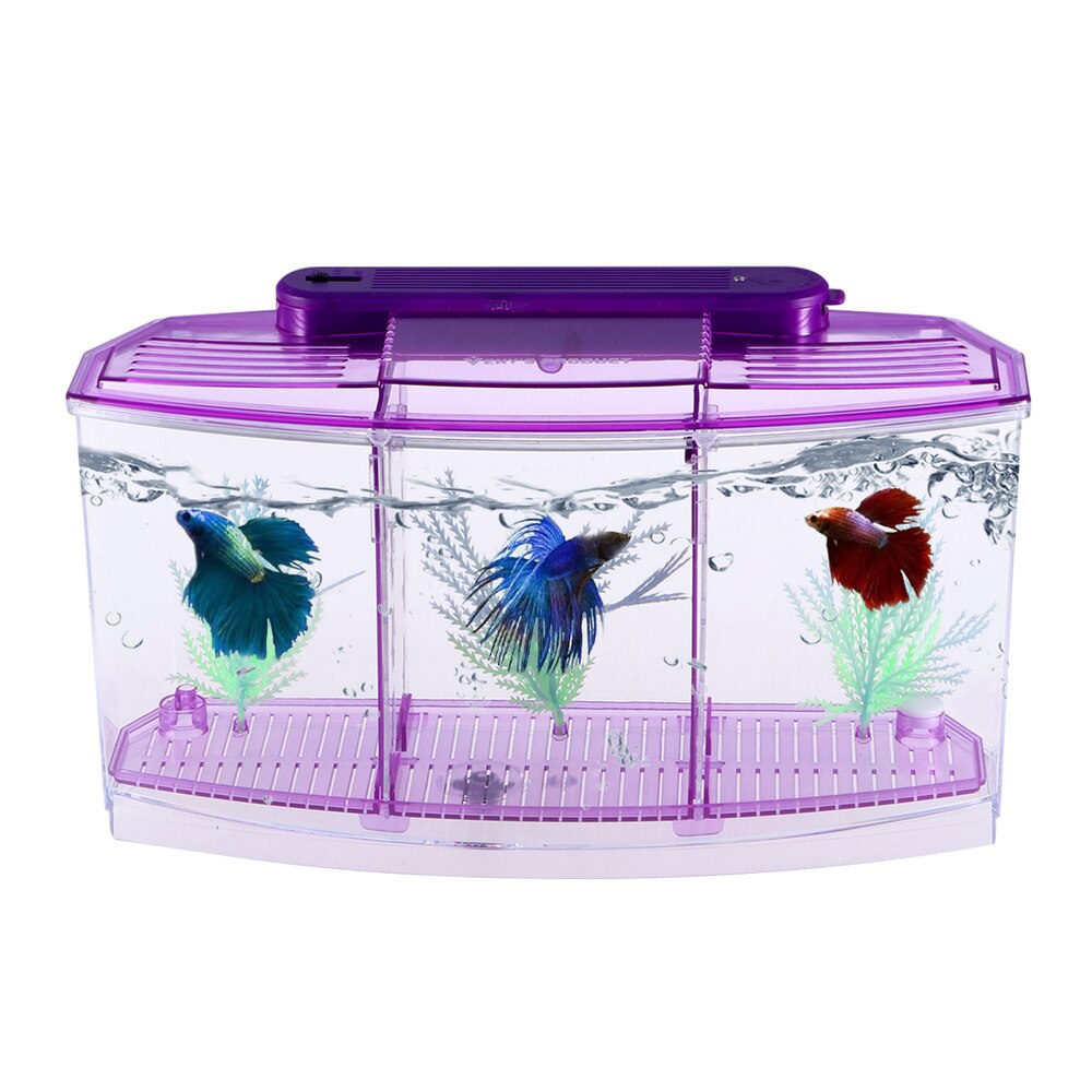 Mini Fish Tank Self-Cleaning Desktop Mini Ecological Goldfish Tank Square Hatching Seedlings Aquariums for Home Shop (Purple)