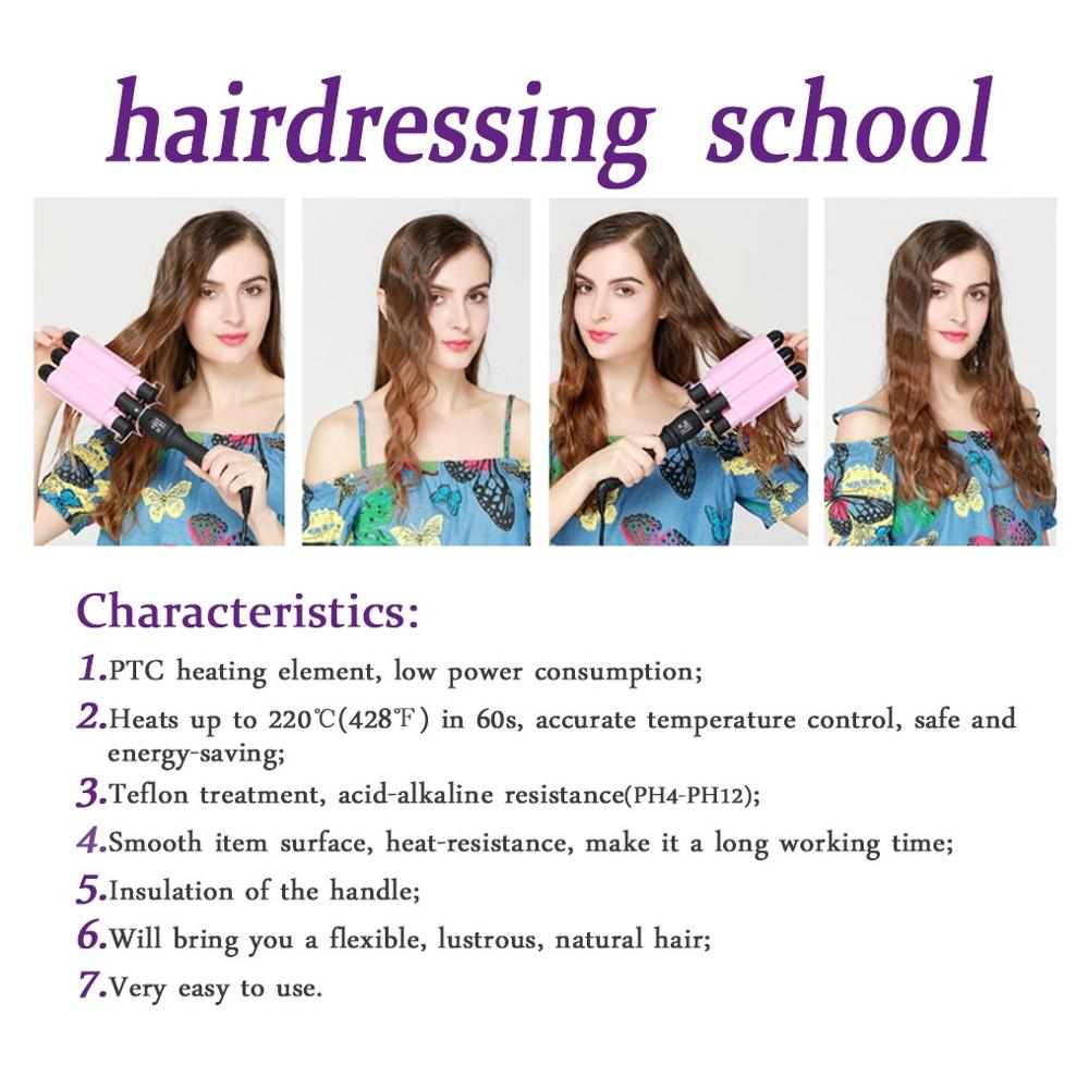 3 Barrels Big Wave Hair Curling Automatic Perm Splint Nano-Titanium Ceramic Iron Hair Waver Curlers Styling Pink Salon Tools
