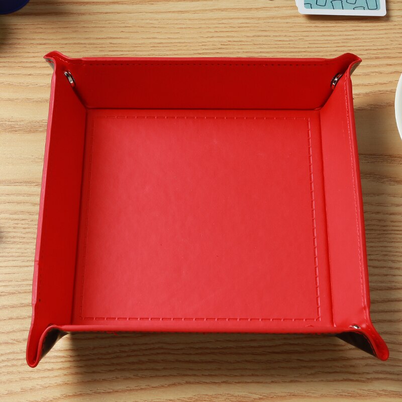 Klapp Dice Tray Box PU Leder Viereck Würfel Schlüssel Brieftasche Münze Lagerung Box Bord Spiele Tablett mit 9 Farben: Rot