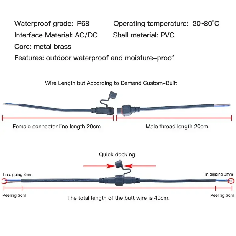 Ip68 2 3 4 5 -stifts 0.3/0.75/1.5 fyrkantig vattentät hane hona kabelkontakt kontakt förlängningsledning utomhus led-kabelkontakt