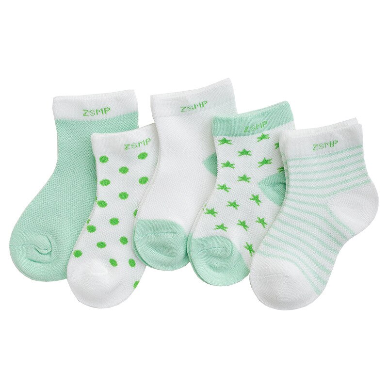 5 par / sæt baby sokker børns mesh sokker ultra-tynde åndbare sokker stjerner moon drenge piger børn sokker til 0-5 år: Grøn / 1-3 år