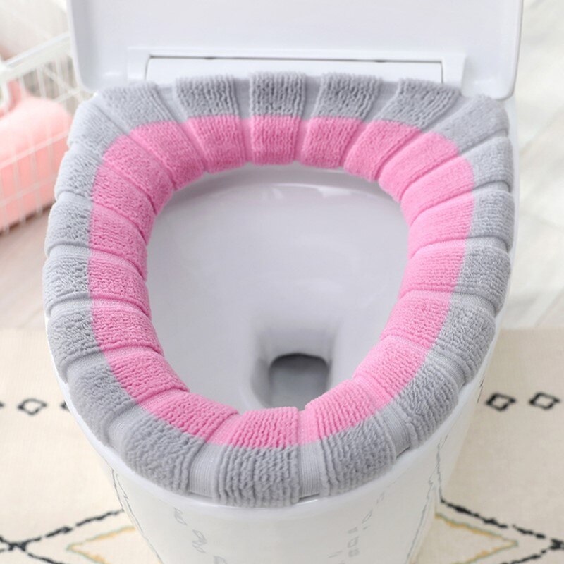 O-form doble toalettseter varme tykt strikket gresskarmønster mykt materiale toalettsetepute diameter: Rosa