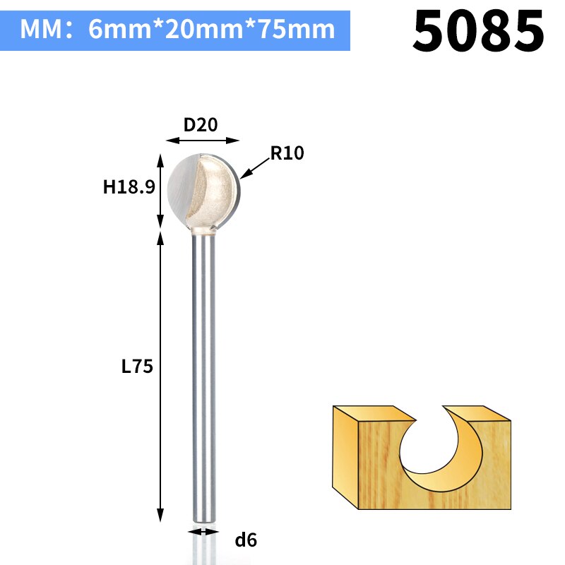 HUHAO 1pc 3mm 6mm Shank round carving bit making mould CNC bits for wood CNC woodworking round 3D engraving knife: 5085