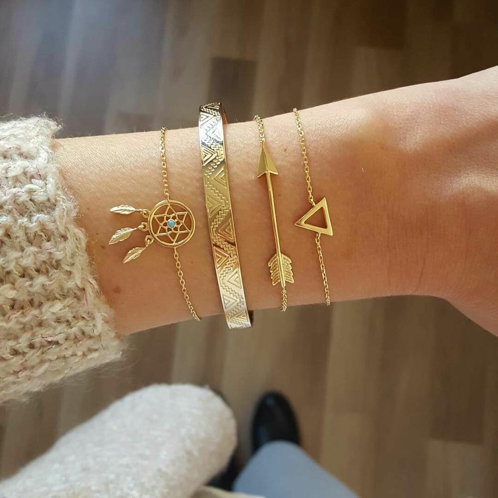 VOVA Classico 4 pz/impostato Donna Bracciali Braccialetti Delle Donne Triangolo Freccia Riprese di Strada di Modo Nuovo