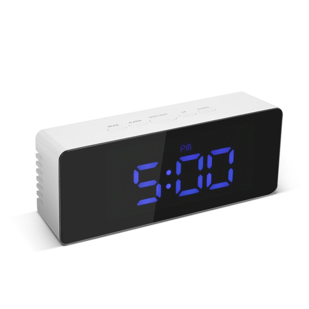 LED Mirror Alarm Clock Digital Table Clock Electronic Desktop Clock Wake Up Light Time Temperature Display Clocks with Snooze: Blue