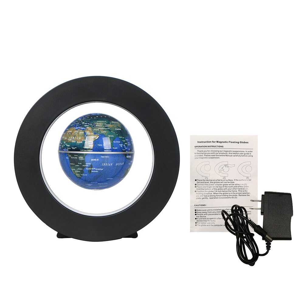 3.5inch Magnetic Levitation Floating Globe World Map Tellurion Anti Gravity with LED Light Round Shape Base for Home Office Desk: Blue US Plug