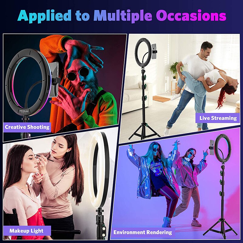 10 Inch RGB LED Ring Light - Dimmable Camera Lamp with Tripod Stand for Photo Video Studio