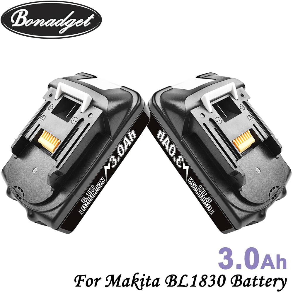 Bonadget 18V 3000mAh Lithium-ion Battery for Makita BL1830 BL1860 BL1840 BL1815 - Replacement Power Tool Battery: 2 pack 3000mAh