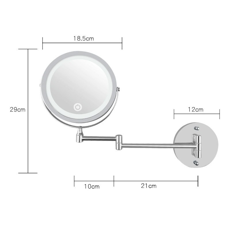 LED Bathroom Mirror Folding Double-Sided Wall-Mounted USB Touch Dimming Cosmetic Mirror with Light 10 Times Magnification