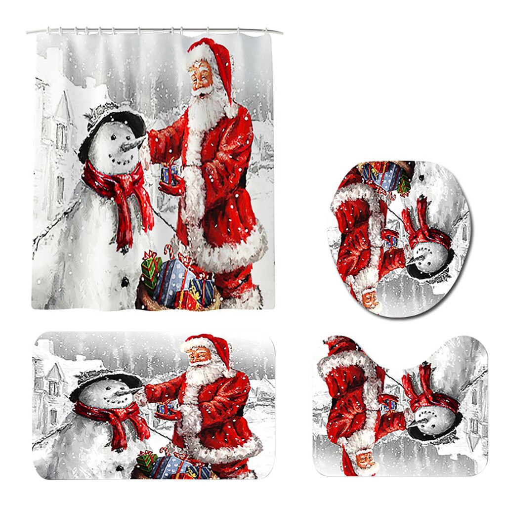 4 st badmatsset jultoalett tomte jultryck toalett badrumsmatta halkskydd och duschdraperi set för hembadrum