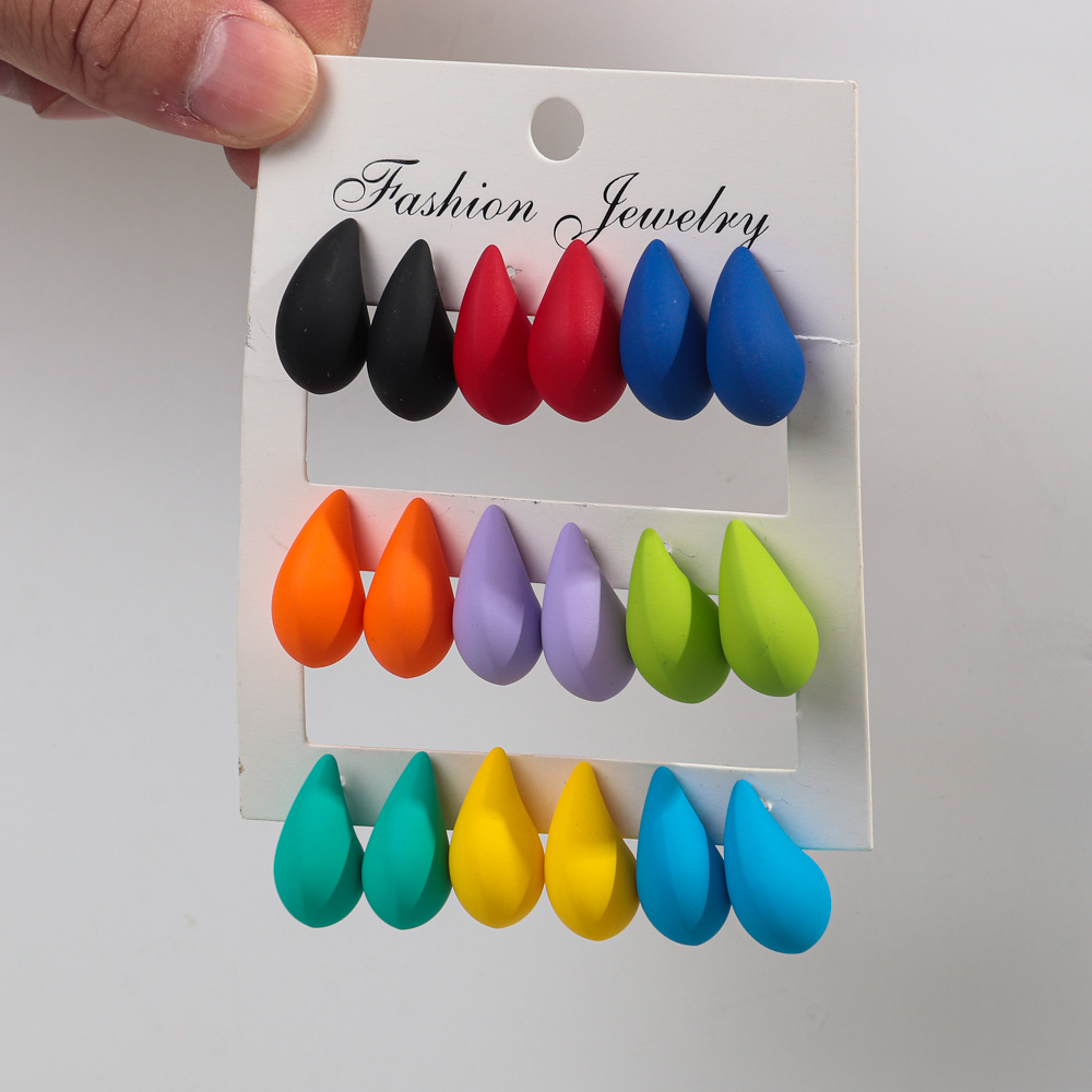 Neue 9 Paare/satz Acryl Kleine klobig Waterdrop Ohrringe Betrüger für Frauen matt Bunte Kuppel zerreißen Ohrring Reifen modisch Schmuck: Nachgemachter Rhodium überzogen