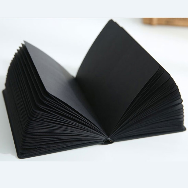 Tout noir bloc-notes papier blanc Page intérieure cahier 96 feuilles 32k 128*186mm Album étoilé fille Style carnet de croquis papeterie