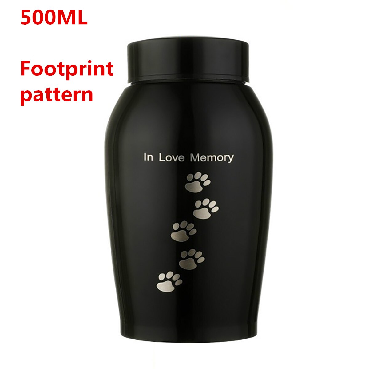 Guld/sort rustfrit stål urner kæledyr hund kat fugle mus kremering aske urne minde kiste columbarium kæledyr mindesmærker: 500ml fodaftryk