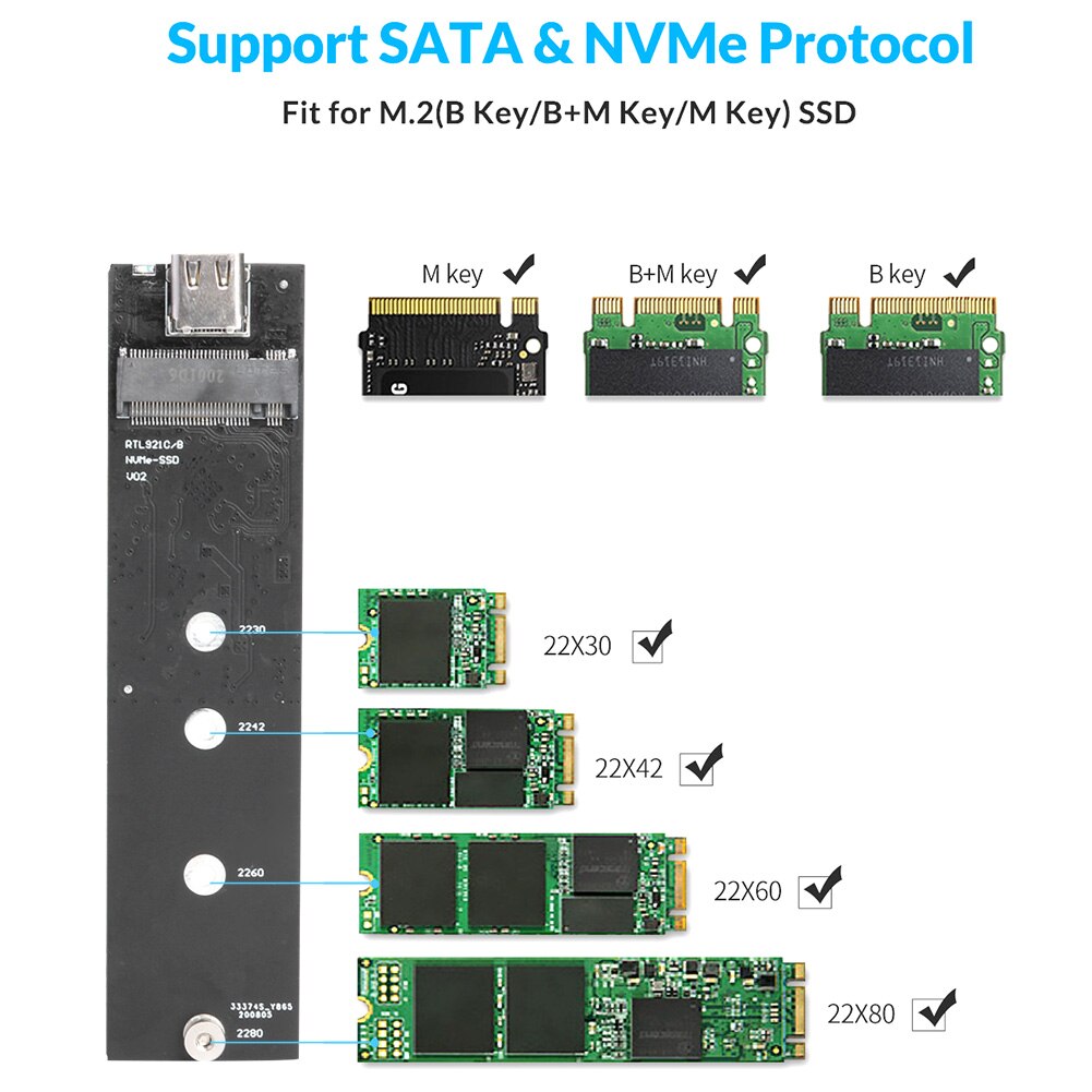 M2 ssd sag nvme pcie kabinet m .2 to usb type  c 10 gbps harddisk kabinet til nvme pcie ngff sata m / b nøgle ssd diskboks