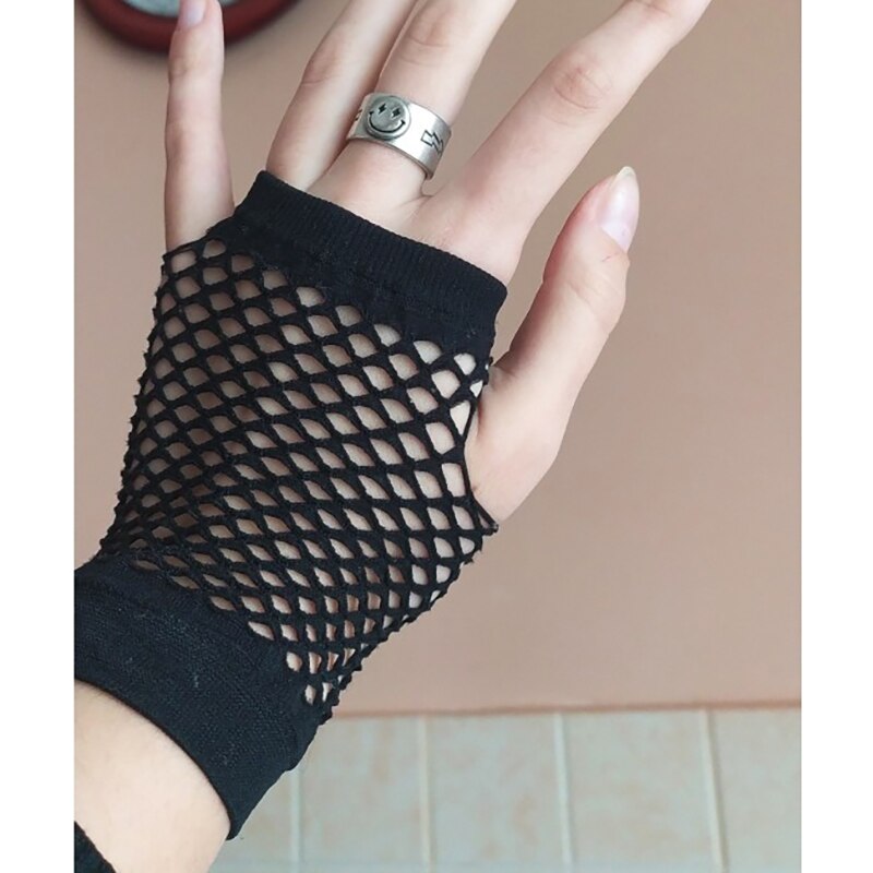 Black Womens Short Fishnet Net Gloves Fingerless Mesh Gloves Punk Rock Fancy Night Club Party Sexy Beautiful Gloves