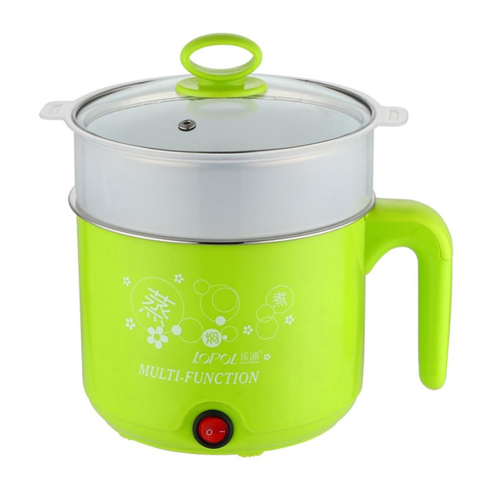 1.8L Multifunction Stainless Steel Electric Cooker with Steamer Pot Noodles Pots Rice Cooker Steamed Eggs Pan Soup Pots: Light Green