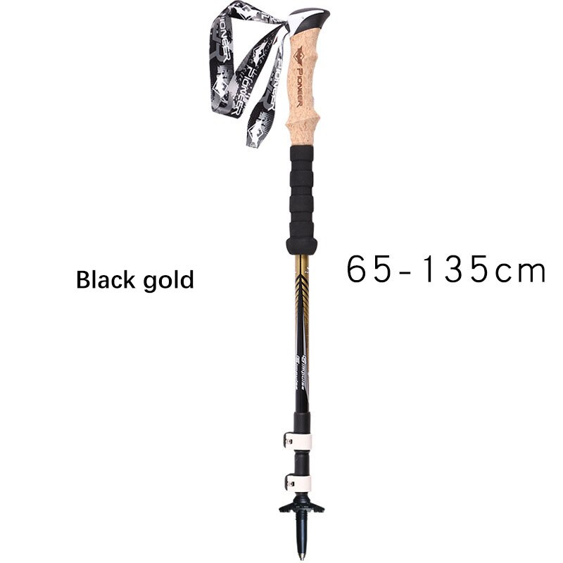 Mountain-climbing Walking Stick Carbon Fibers Ultra light 3 Section External lock Outdoor Hiking 135cm: black