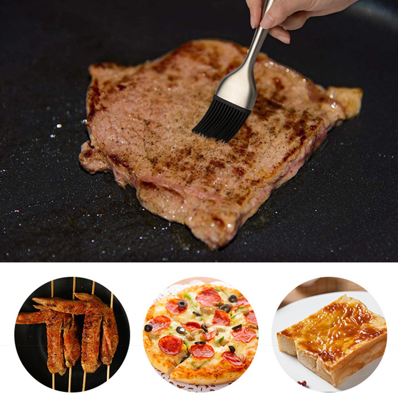 BBQ Oil Brush Silicon Basting Head Stainless Steel Handle Grill Barbecue Cooking Food safe Sauce Brush Removable Kitchen Gadget