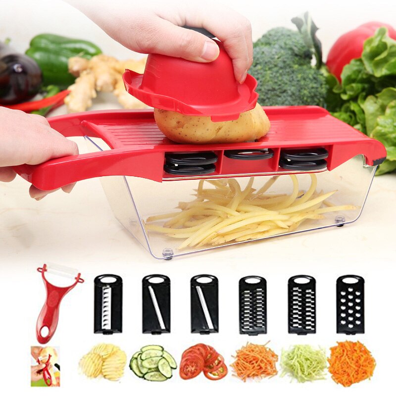 6 In 1 Multifunctionele Groenten Cutter Keuken Roestvrij Blade Rasp Ronde Mandoline Slicer Aardappel Slicer Keuken Gadgets