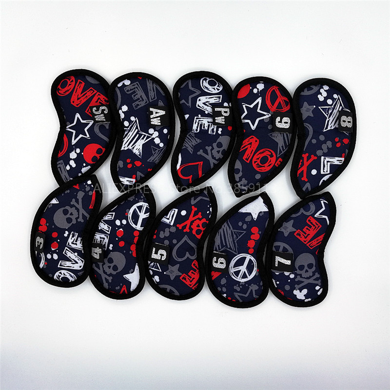 9pcs/lot Skull Golf Iron Head Covers Individuality PU Golf Irons Set Covers #4-9PAS 6 Colors For Man Women