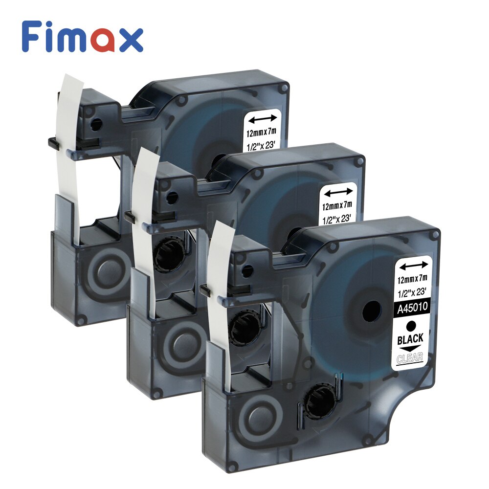 Fimax 3 Pcs 45010 Compatibel Dymo D1 Label Maker 12 Mm Zwart Op Helder Dymo D1 Label Tape Dymo D1 label Maker Printer Label Lint