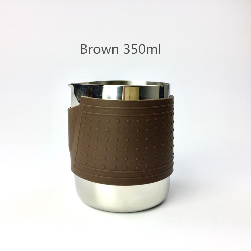 Stainless Steel Milk Frothing Jug Milk Pitcher Espresso Coffee Pitcher Barista Craft Coffee Latte Milk Jugs Frother Cup Pitcher: Silicone Brown 350ml