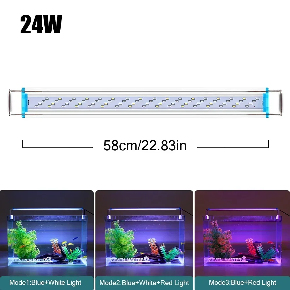 Luces LED súper delgadas para acuario, 18-58CM, 110-240V, planta para pecera, luz de espectro completo, Clips de luz retráctiles, iluminación para acuarios: Verde claro / enchufe europeo